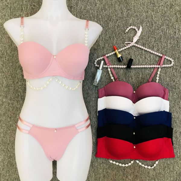 High Quality Women Romantic Panty Bra Set Wholesale Pearl Decoration Cute Fancy Women BRA Set PLUS SIZE 46-52C
