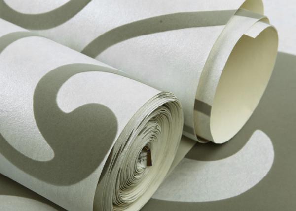 0.53*10m Velvet Textured Wallpaper , White And Green Velvet Wallpaper For Home Decoration