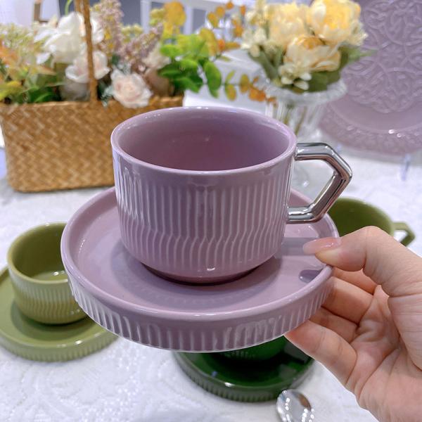 Керамическая серебряная чашка и тарелка для современного скандинавского кофе