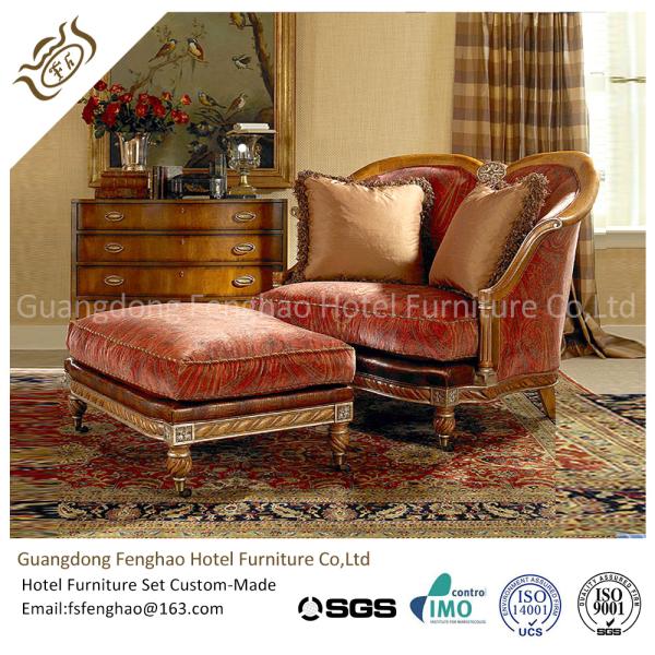 Modern Leisure Fabric Hotel Lounge Chairs High Back Wooden Frame With Ottoman