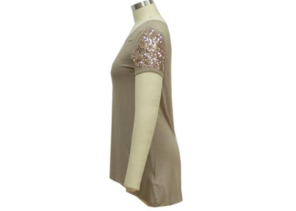 Women's Soft Viscose  1/2 Sleeves Shirt Round-Necline With Paillette Embroider At Sleeve