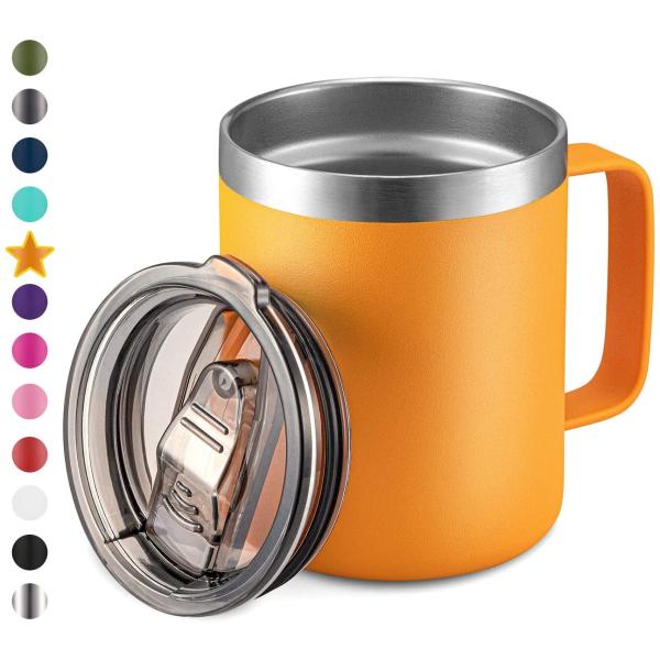 Eco-Friendly Custom 12 oz Coffee Mug Stainless Steel Cups with Sliding Lid and Straw