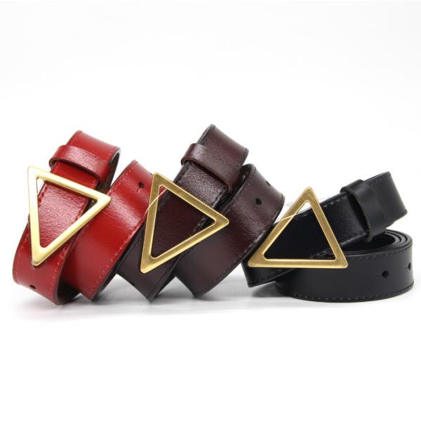 Side Stitching Women's Fashion Leather Belts Triangle Nail Bottom Buckle