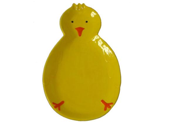 High Press Casted Ceramic Serving Platter Hand Painted Chick Shaped Strong Dolomite