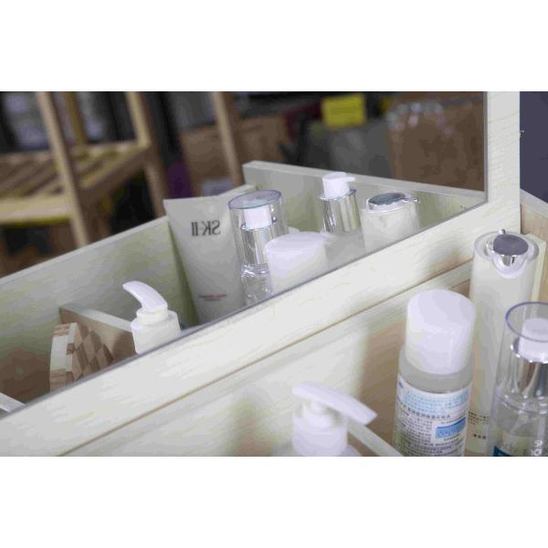White Storage Desk Home Wood Furniture With Lifted Mirror / 6 Knock Down Shelves