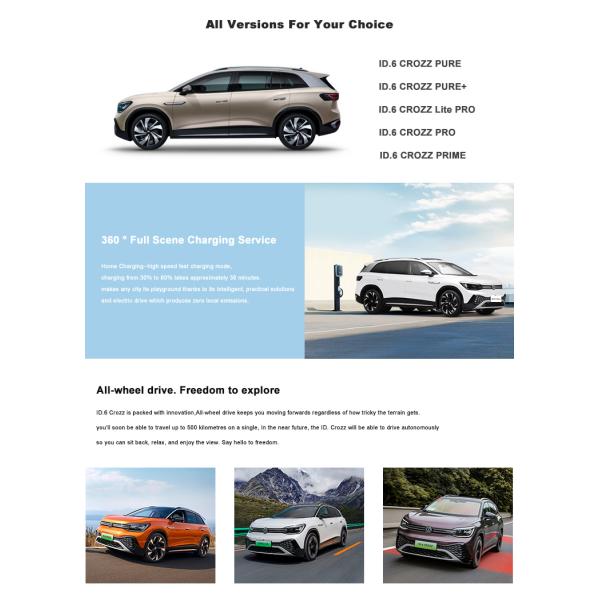 Новая энергия Volkswagen Подержанные автомобили VW Электрический Большой внедорожник ID6 Crozz