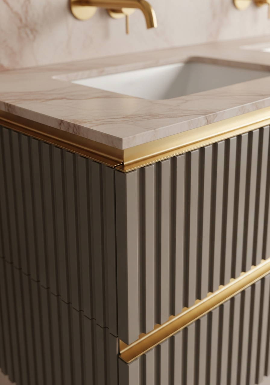 Taupe Silk Fluted Vanity Cabinet in 304 Stainless Steel