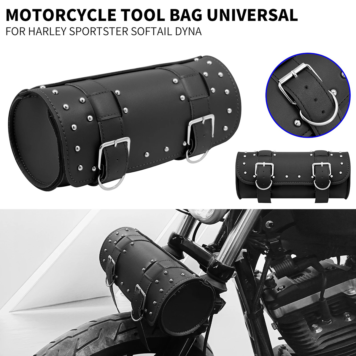 Motorcycle Bag Front Rear Fork Tool Saddlebag for Sportster Dyna Softail Chopper Bobber Cruiser PU Leather Luggage Bags