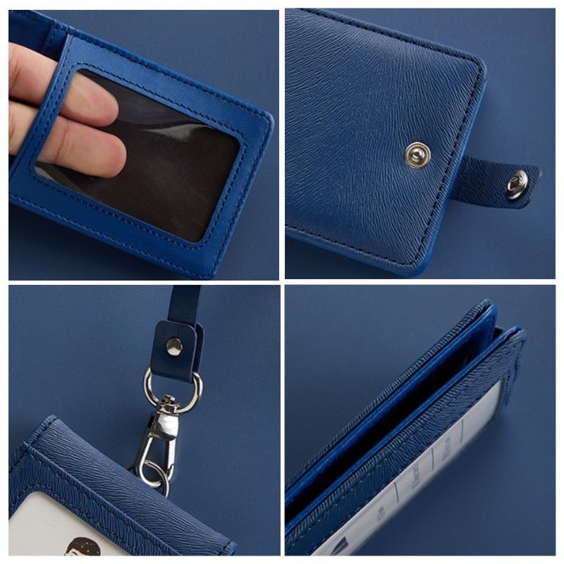 Vertical ID Name Business Badge Holder Leather Card Wallet Multi Slot