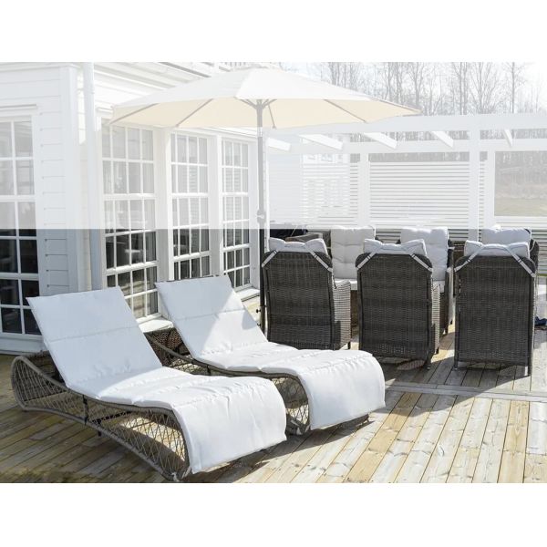 New Original Outside Sun Bed Lounger White Cushion Poly Rattan Gray Pool Chaise Lounge
