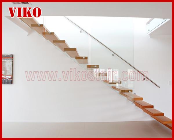 Floating Staircase VK57C 304 stainless steel Tread American Oakstrip Stringer Beech StringerStainless Steel Powder