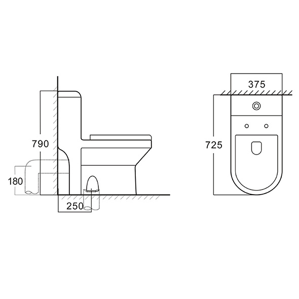 Universal One Piece Toilets White One Piece Commodes 725x375x790mm Orin ORON-818B