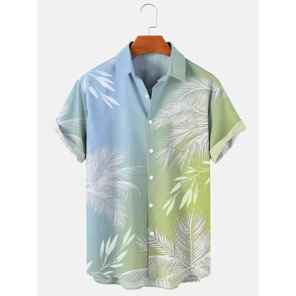 Camiseta de campamento hawaiana impresa a medida para hombres Allover Logotipo de diseño con botón cubierto