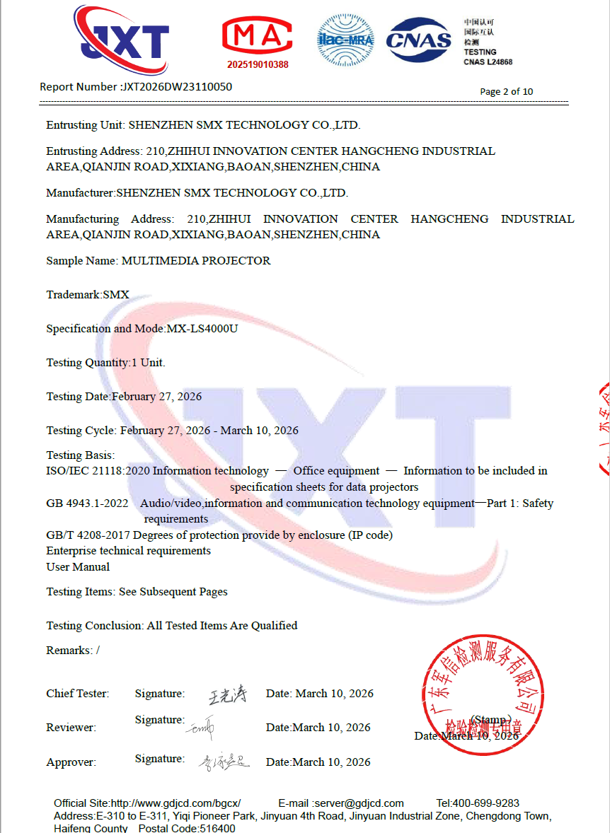 Shenzhen SMX Display Technology Co., Ltd. Certifications