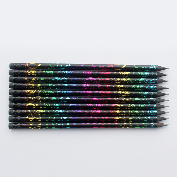 10pcs Custom Printed Black Wooden Pencil Hb Pencil 2 Hb Pencil S With Black Eraser Importer