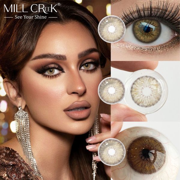 MillCReeK Breeze Series 14.2mm Diameter Yearly Colored Contact Lenses with 40% Water Content in Hazel Green Grey