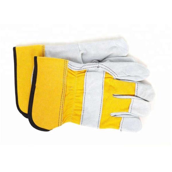 Heavy Duty Leather Safety Gloves Stripe Cotton Fabric Material CE Approved