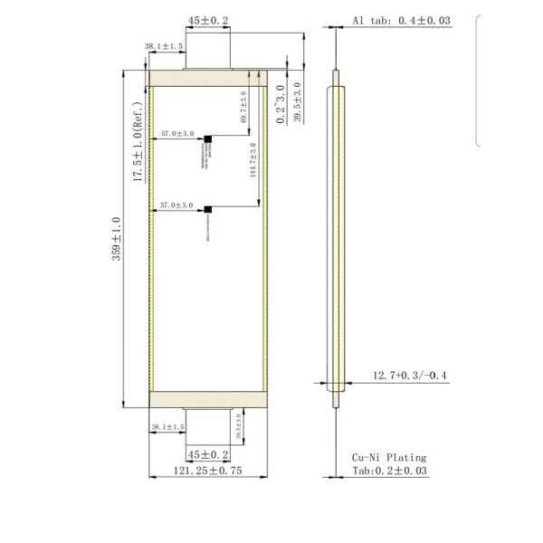 XL High-rate Soft-pack 3.2v 52A 5C LiFePO4 Polymer Battery with 4000 Cycles and -10~55 Operating Temp for Electric Tricycle