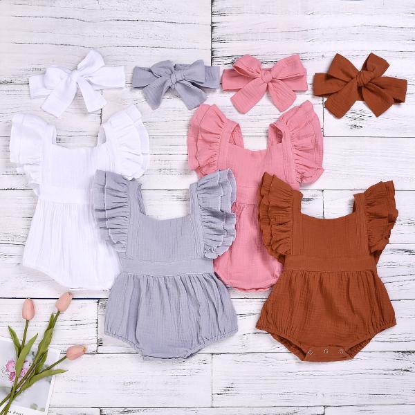 Children'S Outfit Sets Infant Cotton Solid Color Romper Baby Jumpsuit