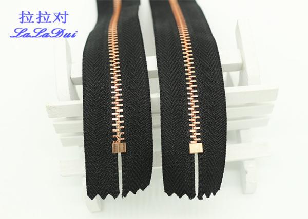 Semi Auto Lock Metal Open Ended Zips , Antique Copper Teeth Double Ended Zips For Coats