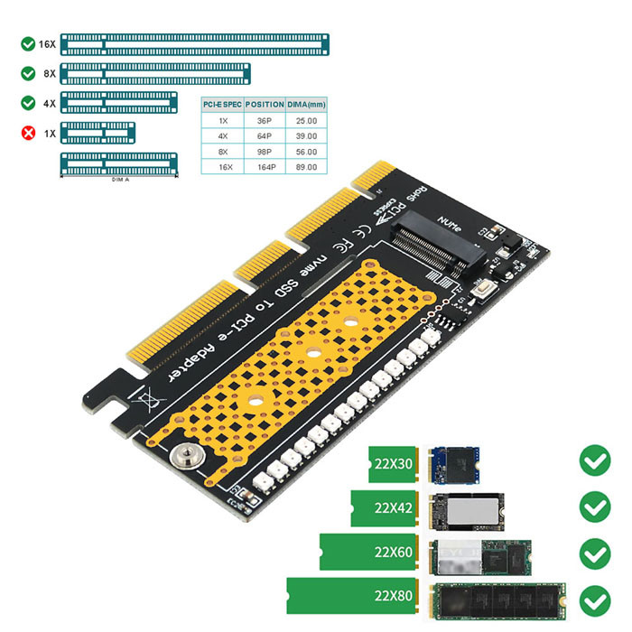 Переходник 4X 8X 16X SSD к PCI e M.2 Nvme с красочным внезапным СИД 3528
