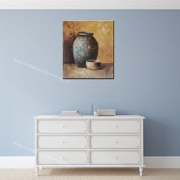 Handmade Abstract Still Life Oil Painting Two Jars on Canvas For Living Room Wall Art Home Dec