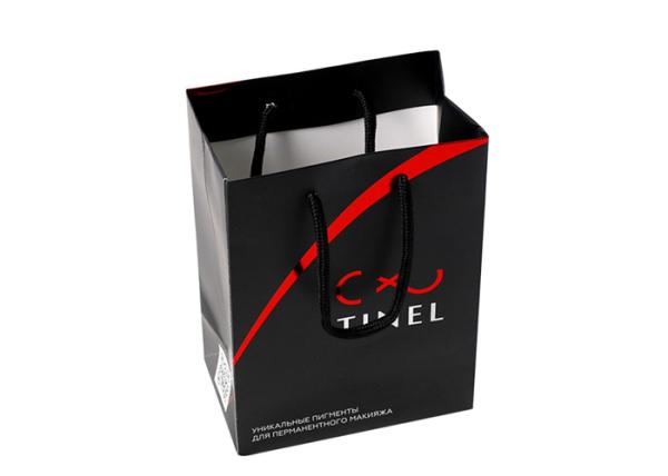 Custom Logo Black Paper Bags , Matt Laminated Small Black Paper Bags With Handles