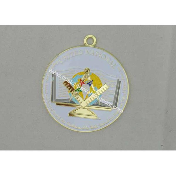 Flat Back FreeMasons Zinc Alloy Enamel Medal with Zinc Alloy Die Casting, Gold Plating