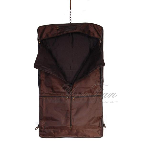 Vintage Leather Travel Garment Bag With Two Front Zipper Pockets
