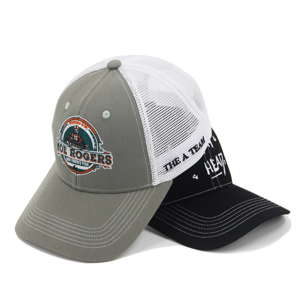 Cotton Mesh Embroidery Trucker Hats Structured 6 Panel Snap Back Breathable Plain