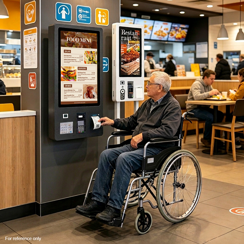 32-inch High-Brightness Self-Service Ordering Terminal with Braille-Embedded Tactile Keypad and ADA-Compliant Barrier-Free Design