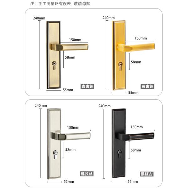 58mm Mortise Door Lock Handle For Bedroom Door Zinc Alloy Material