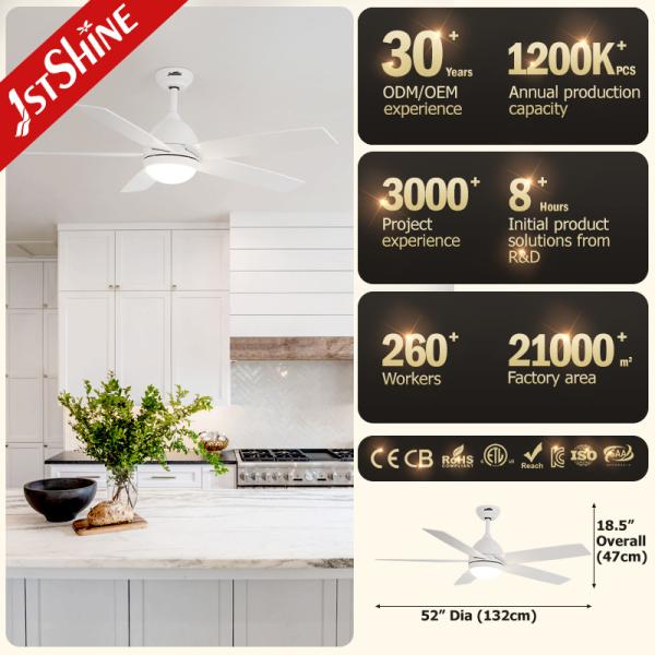 Ventilador de teto Wifi com luz e 5 lâminas de MDF feitas de ferro de cobre para casa inteligente