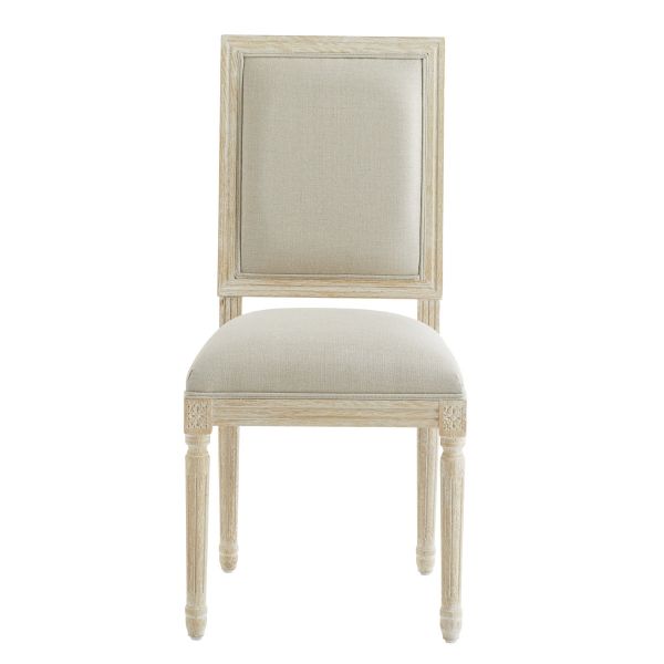 French-Style Dining Chair with Rectangular Thick Upholstered Back and Linen Soft Cushion