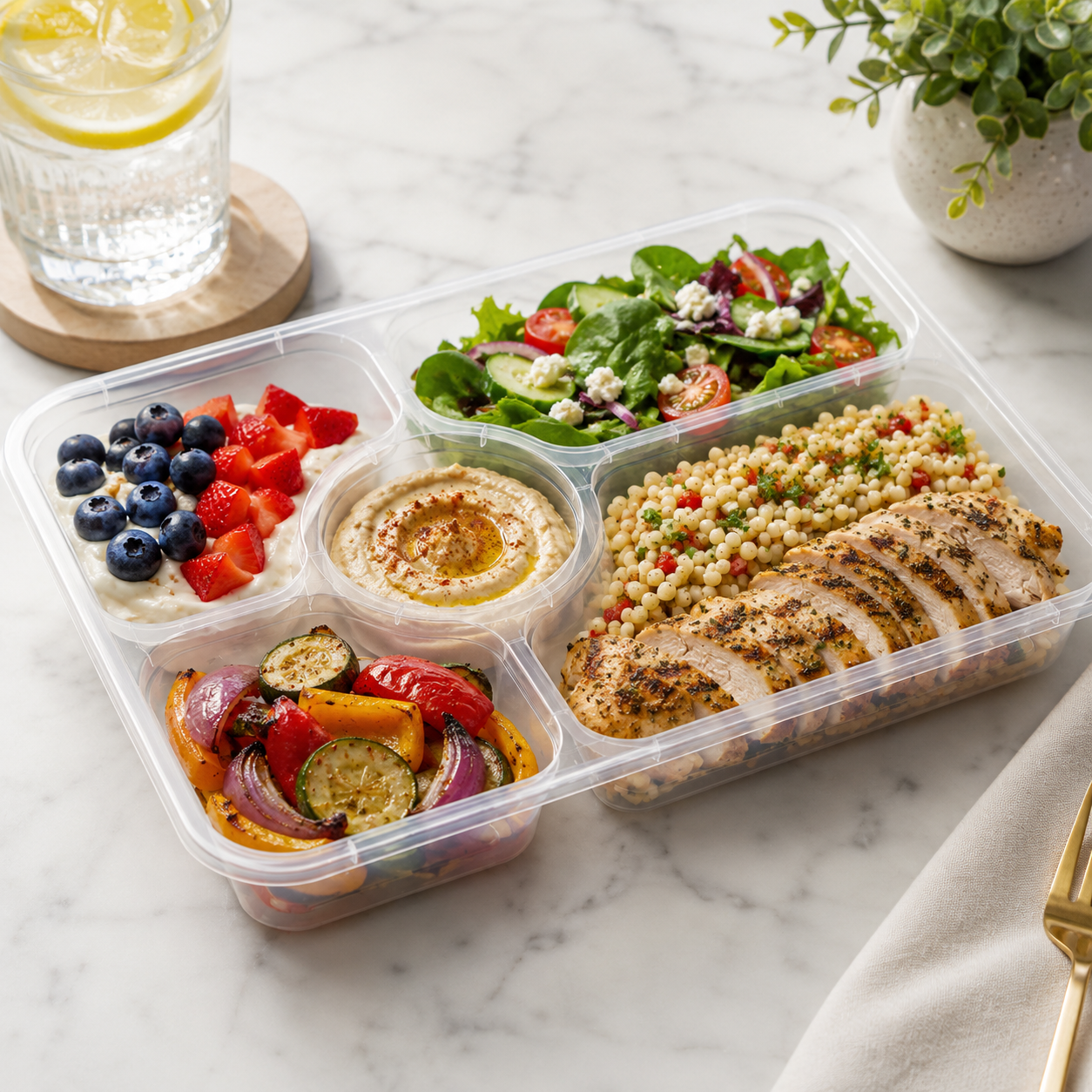 Buffet Five Section Clear PP Compartment Food Containers for Party Meals