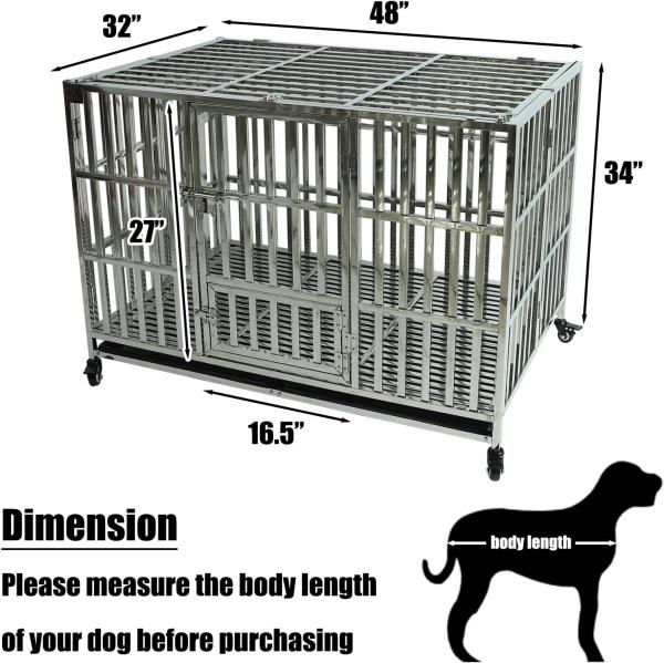 47 Inch Heavy Duty Stainless Steel Dog Cage High Anxiety Indestructible and Escape-Proof Dog Crate Kennel for Large