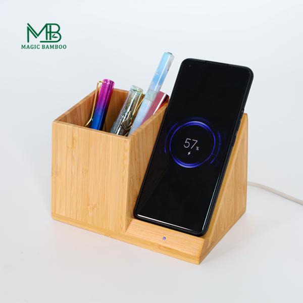 Eco-Friendly Living Room Wireless Charging Box with Injection Bamboo and Organizer
