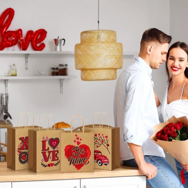 Custom Logo Valentine's Day Type Love Gift Packaging Shopping Paper Bags for Brands