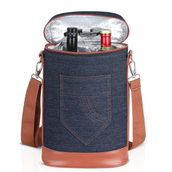 Denim Insulated Wine Cooler Bags Cheese Tote 2 Bottle Picnic 8.5x3.8x14