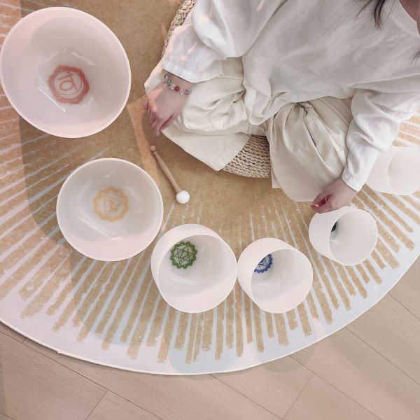 6-12inch Customizable Size Quartz Singing Bowl Set with Free Mallets and O Rings for Chakra Healing