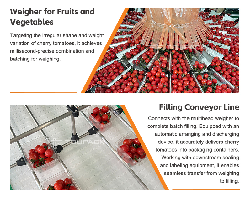 Linear Weigher Automatic Cherry Tomato Fruit Vegetable Tray Sealing Packaging Line With High Precision Weighing System
