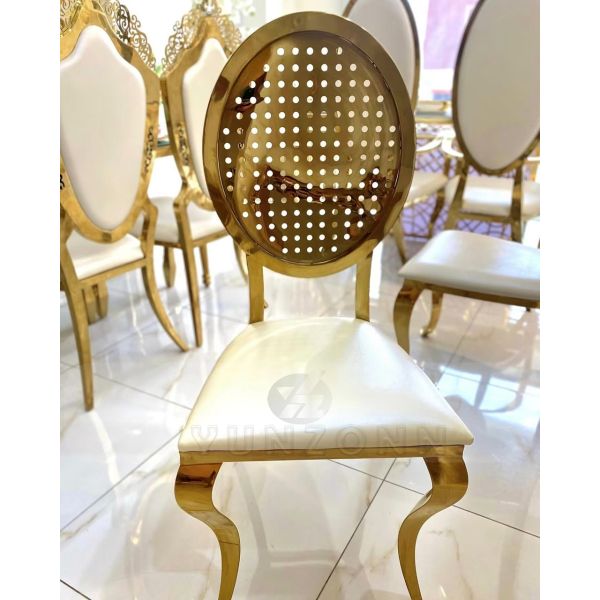 Luxury Modern Stackable Diamond Chairs Event Party Round Back Chair Stainless Steel Gold Wedding Chair for Rental