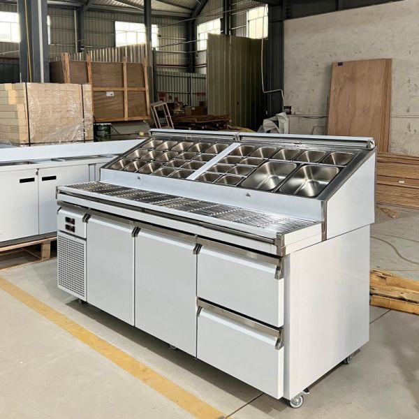 Double Temperature Pizza Prep Table Fridge Commercial for Food Shop Chiller