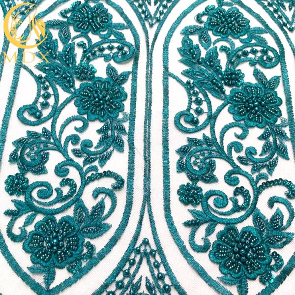 Tulle Lace Green Beaded Sequin Embroidery Fabric For Dress Making