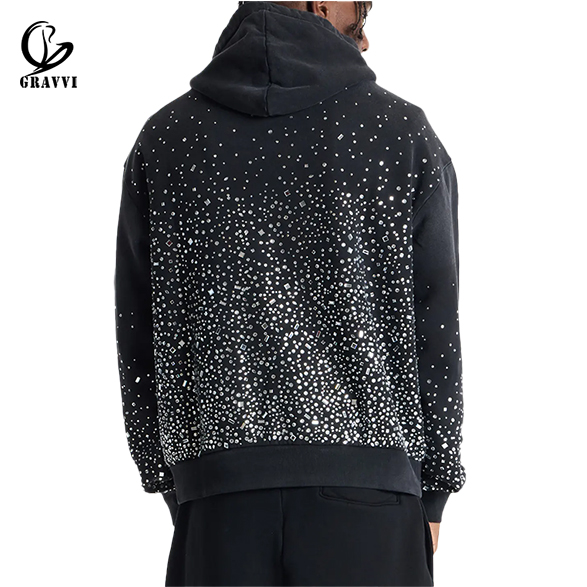 Custom Rhinestone Streetwear Hoodie Heavyweight Fleece Pullover