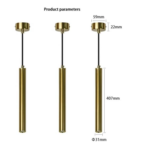 Golden Long Tube Cylindrical Pendant Light Ceiling Surface Mounted