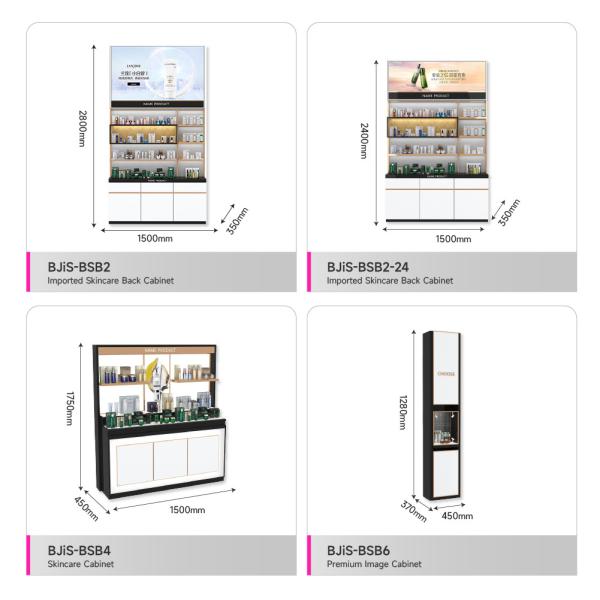 Cosmetic Shop  Display Rack Platinum Wooden Central Hall Cabinet With Light Box For Skincare Store Design And Branding Shop Decoration