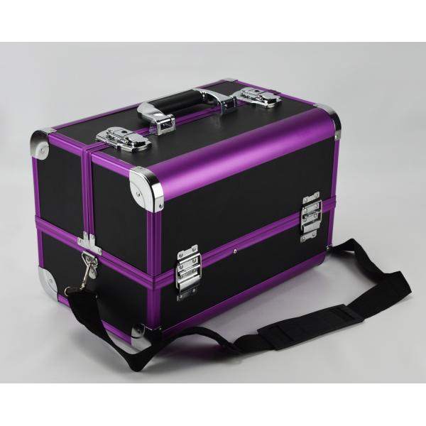 Protable Anodize Purple Aluminum Vanity Cosmetic Case Size 300 * 220 * 245mm