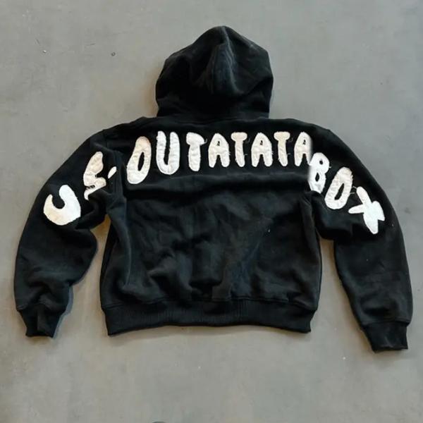 Custom Zip Up Heavyweight Cotton Terry Hoodie with Box Fit and Distressed Patch Embroidery Seasonal Essential