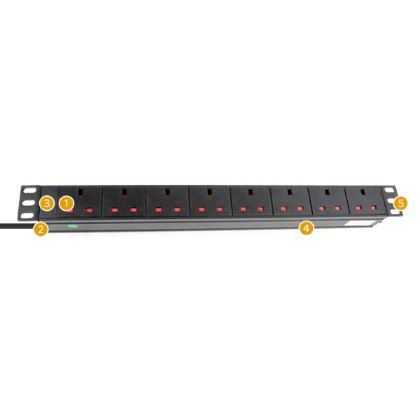 1U Thickness 8 Way Cabinet PDU Power Distribution Unit with 250V 13A UK Socket